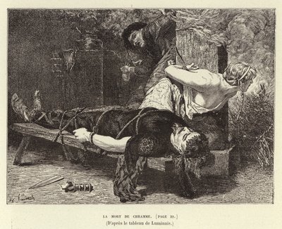 La Mort de Chramme. Døden til Chram, sønn av Chlothar I, kongen av frankerne, 561 (gravering) av Evariste Vital Luminais