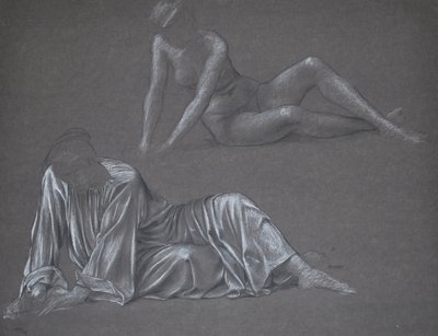 Double Study for Earthbound - tilbakelent kvinneskikkelse, 1897 (kritt på papir) av Evelyn De Morgan