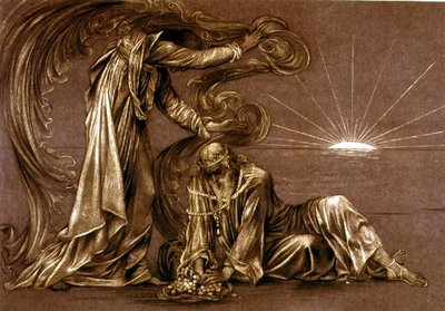 Fullført studie for Earthbound, ca. 1897 (kritt) (se 27982) av Evelyn De Morgan