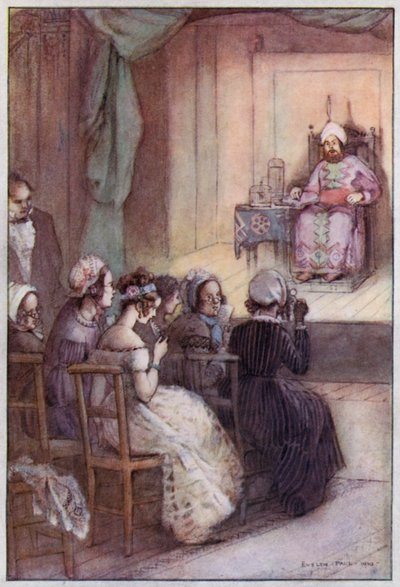 Illustrasjon for Cranford av fru Gaskell (litho-farge) av Evelyn Paul