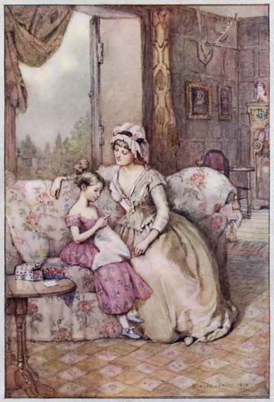 Illustrasjon for Cranford av fru Gaskell (litho-farge) av Evelyn Paul
