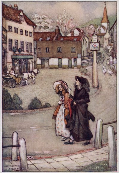 Illustrasjon for Cranford av fru Gaskell (litho-farge) av Evelyn Paul