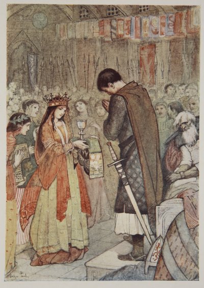 Parzival ber om veiledning, fra 'Myths and Legends of the Middle Ages' av HA Guerber av Evelyn Paul