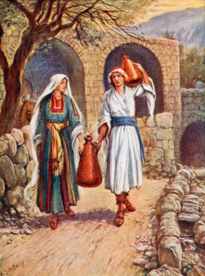 Å hjelpe sin mor (farge litho) av Evelyn Stuart Hardy