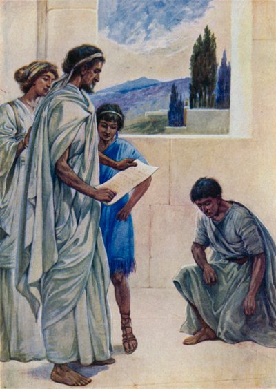 Onesimus som rømte fra sin herre (farge litho) av Evelyn Stuart Hardy