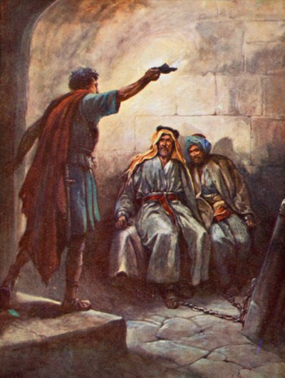 Paul og Silas i fengsel (farge litho) av Evelyn Stuart Hardy