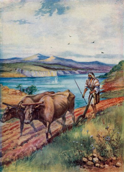 Pløying i Jesu land (farge litho) av Evelyn Stuart Hardy