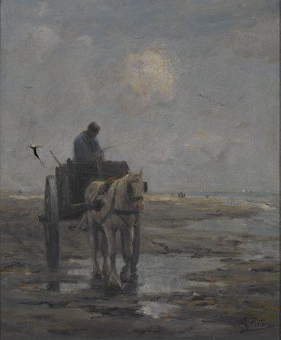 Hest og vogn (olje på lerret) av Evert Pieters
