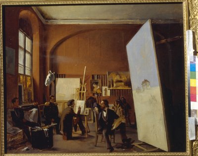 Studioet til maleren grev Vasily Maksutov (Studio av maleren grev V. Maksutov). Maleri av Yevgraf Semyonovich Sorokin (1821-1892), olje på lerret av Evgraf Sorokine