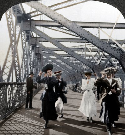 Promenaden, Williamsburg Bridge, New York, USA, ca 1900-tallet av Excelsior Stereoscopic Tours