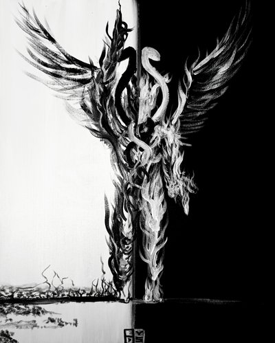 Figuren «Fiery Duality» av Ezekiel Y.D. Schmitt