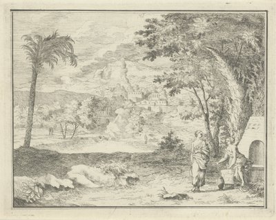 Italiensk landskap med to kvinner av F.W. Musculus