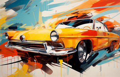 Abstrakt gammelt amerikansk bilmaleri, 70- og 60-tallet, veggkunsttrykk av F. Abderrahim