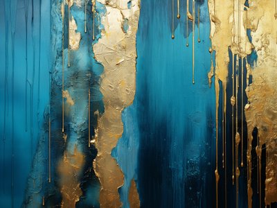 Abstrakt gull og blått, moderne veggkunsttrykk, soverom, stueinnredning av F. Abderrahim