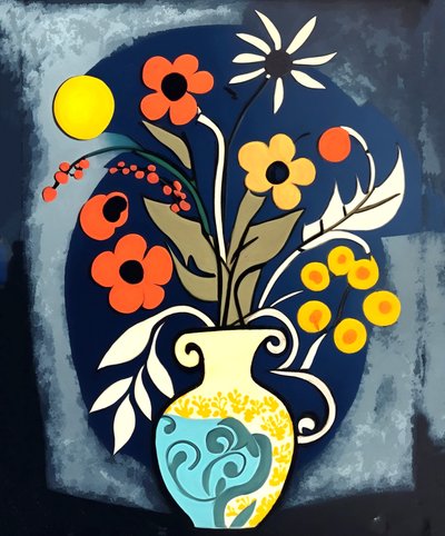 Abstrakt impresjonistisk maleri blomster i en vase, veggkunst | Lerretstrykk av F. Abderrahim