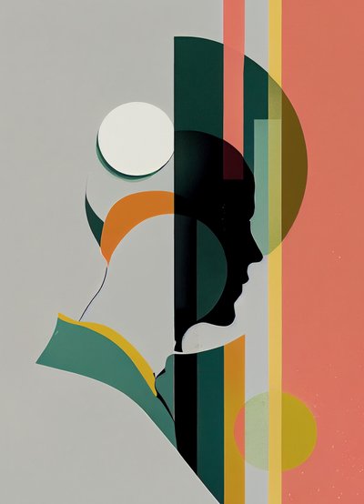 Abstrakt minimalistisk mannportrett, vakre farger, veggkunsttrykk av F. Abderrahim