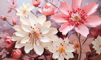 Abstrakt maleri av rosa og svarte blomster, floral veggkunsttrykk online av F. Abderrahim