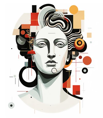Abstrakter apollos hode i kubistisk picasso-stil, veggkunsttrykk av F. Abderrahim