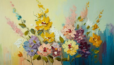 Antikke blomster i vase, abstrakte blomster på lerret, veggkunsttrykk av F. Abderrahim