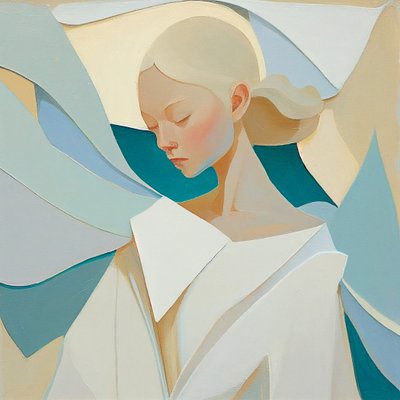 Blond kvinneportrett, inspirert fra kjente malerier, veggkunsttrykk av F. Abderrahim