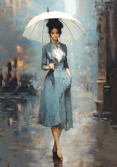 Elegant fransk dame som går i gatene i Paris, veggkunstdekor av F. Abderrahim
