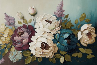 Blomsterbukett med peonblomster, horisontale lerretstrykk av F. Abderrahim