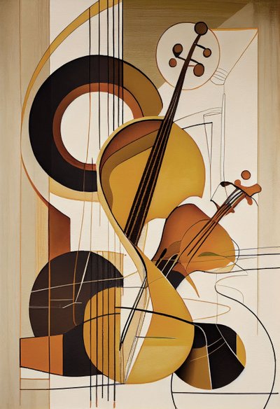 Musikkabstrakt, et fiolinoljemaleri, veggkunsttrykk, soveromsinnredning av F. Abderrahim