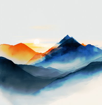 Nyanser av rolige blå fjell, lerret og kunsttrykk av F. Abderrahim
