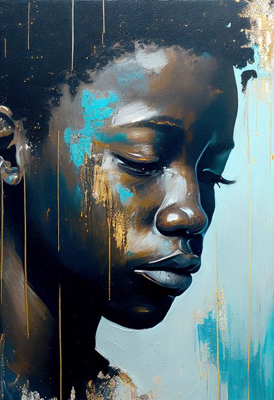 Abstrakt ung afrikansk mann på lerret, veggkunsttrykk av F. Abderrahim