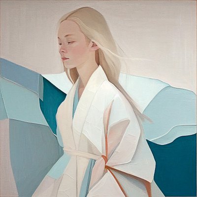 portrett av en vakker blond kvinne, abstrakt maleri, veggkunsttrykk av F. Abderrahim