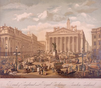 Bank of England og Royal Exchange, London, c1860 av F Appel