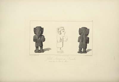 Aztec Idols in Basalt, illustrasjon fra 'Views of the Cordilleras and Monuments of the Native Peoples of America' av Alexander von Humboldt og Aime Bonpland av F. Arnold