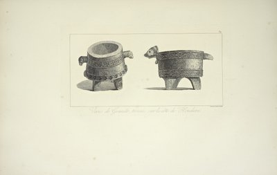 Vaser i granitt, funnet på kysten av Honduras, illustrasjon fra "Views of the Cordilleras and Monuments of the Indigenous Peoples of America" ​​av Alexander von Humboldt og Aime Bonpland, 1813 av F. Arnold