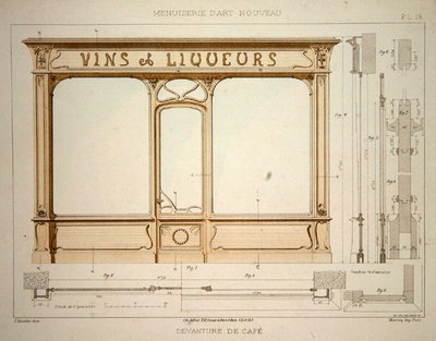 Design for en vinhandlers butikkfront, illustrasjon fra 