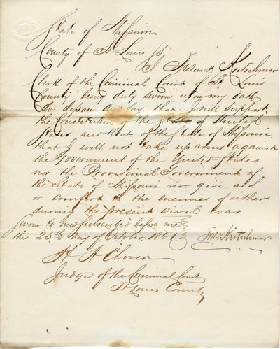Lojalitetsed til Frederick Kretschmar, delstaten Missouri, fylket St Louis av F. Kretschmar