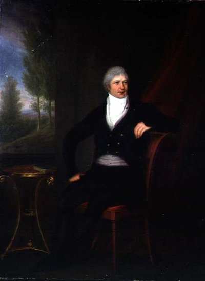 Portrett av en sittende herre ved et vindu av F. Landsberg
