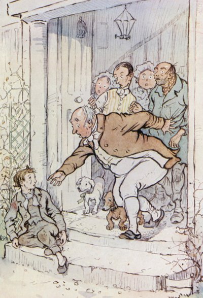Illustrasjon for Oliver Twist (farge litho) av F. M. B. Blaikie