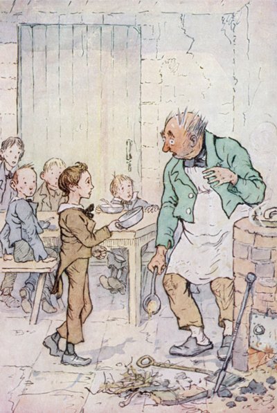 Illustrasjon for Oliver Twist (farge litho) av F. M. B. Blaikie