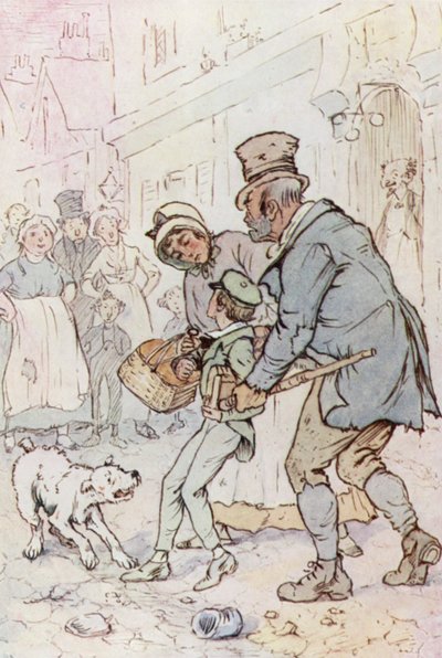 Illustrasjon for Oliver Twist (farge litho) av F. M. B. Blaikie