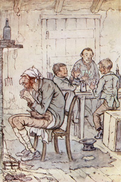 Illustrasjon for Oliver Twist (farge litho) av F. M. B. Blaikie