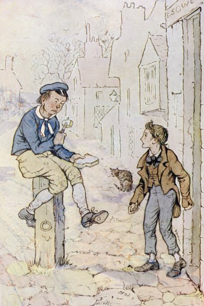 Illustrasjon for Oliver Twist (farge litho) av F. M. B. Blaikie