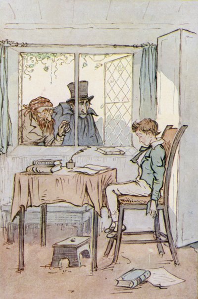 Illustrasjon for Oliver Twist (farge litho) av F. M. B. Blaikie