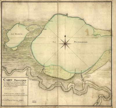 Spesielt kart over forløpet til St. Louis-elven fra den ville landsbyen til nedenfor Detour aux Angloix, over innsjøene Pontchartrain og Maurepas og over elvene og bayouc som ender der av F. Saucier