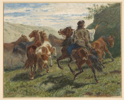 Ungarsk rytter kjører noen hester i bakgrunnen av F. Smithson