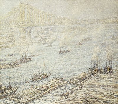 East River, New York, vinter, ca. 1915 (olje på lerret) av F. Usher de Voll