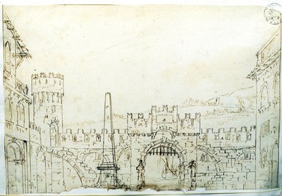 Scenografisk setting av F. Galliari for Antonio Vivaldis opera «Caton d'Utique» som ble spilt i Torino i 1763. Accademia delle Belle Arti, Milano. av Fabrizio Galliari