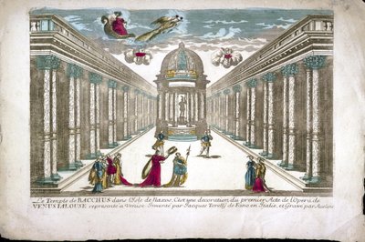 Templet til Bacchus Illustrasjon for akt I av operaen "La venere gelosa"" (Venus sjalu) av Francesco Sacrati. Dekor av Jacopo Torelli av Family Aveline