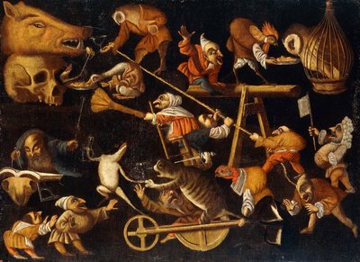 Fantasidyr og dverger som slåss, drikker og surrer av Faustino Bocchi or Boccasi