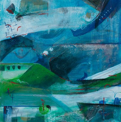 Flyr høyt, 2019 (akryl på lerret) av Faye Bridgwater