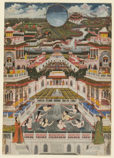 Kvinner som bader foran et arkitektonisk panorama, ca. 1765. av Fayzullah